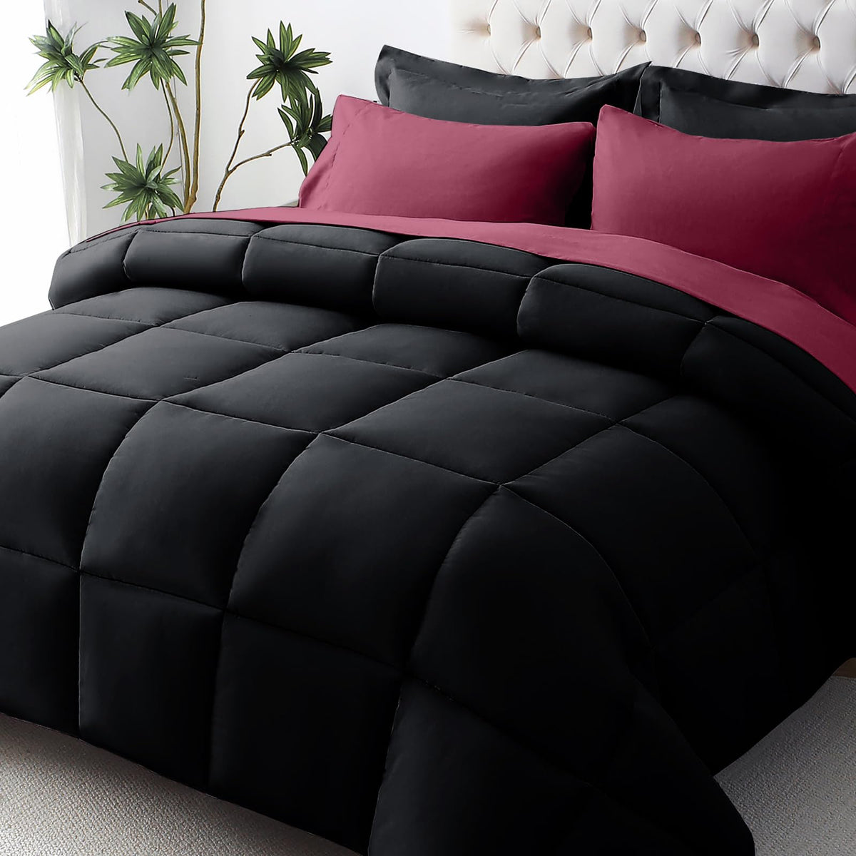 JOLLYVOGUE Queen Comforter Set on bed in a cozy bedroom scene.