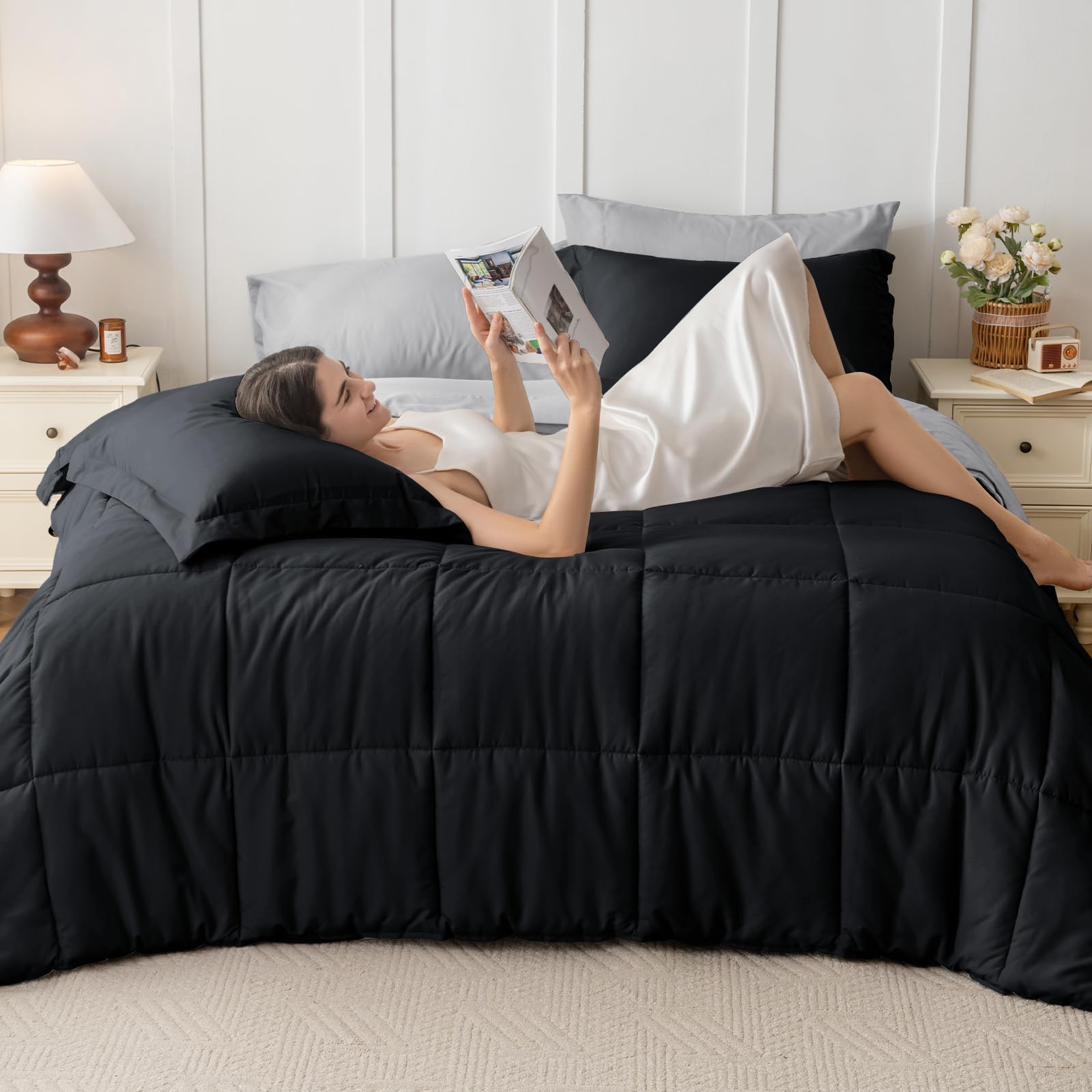 JOLLYVOGUE Queen Comforter Set components laid out for bed-in-a-bag system.