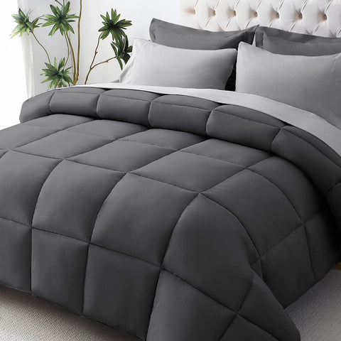 JOLLYVOGUE queen comforter set close-up shows grid stitching for durability.