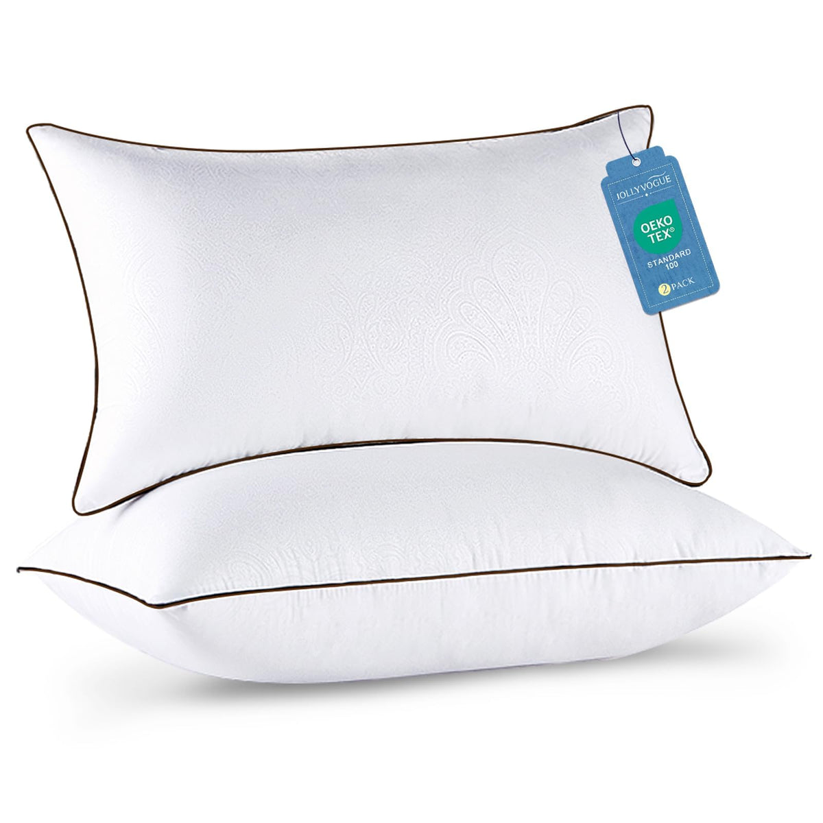 JOLLYVOGUE Standard Pillows Set 2 front view for balanced support and plush comfort.