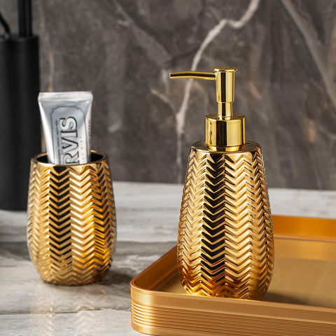 JOLOSK gold bathroom set detail highlighting the wave texture and finish
