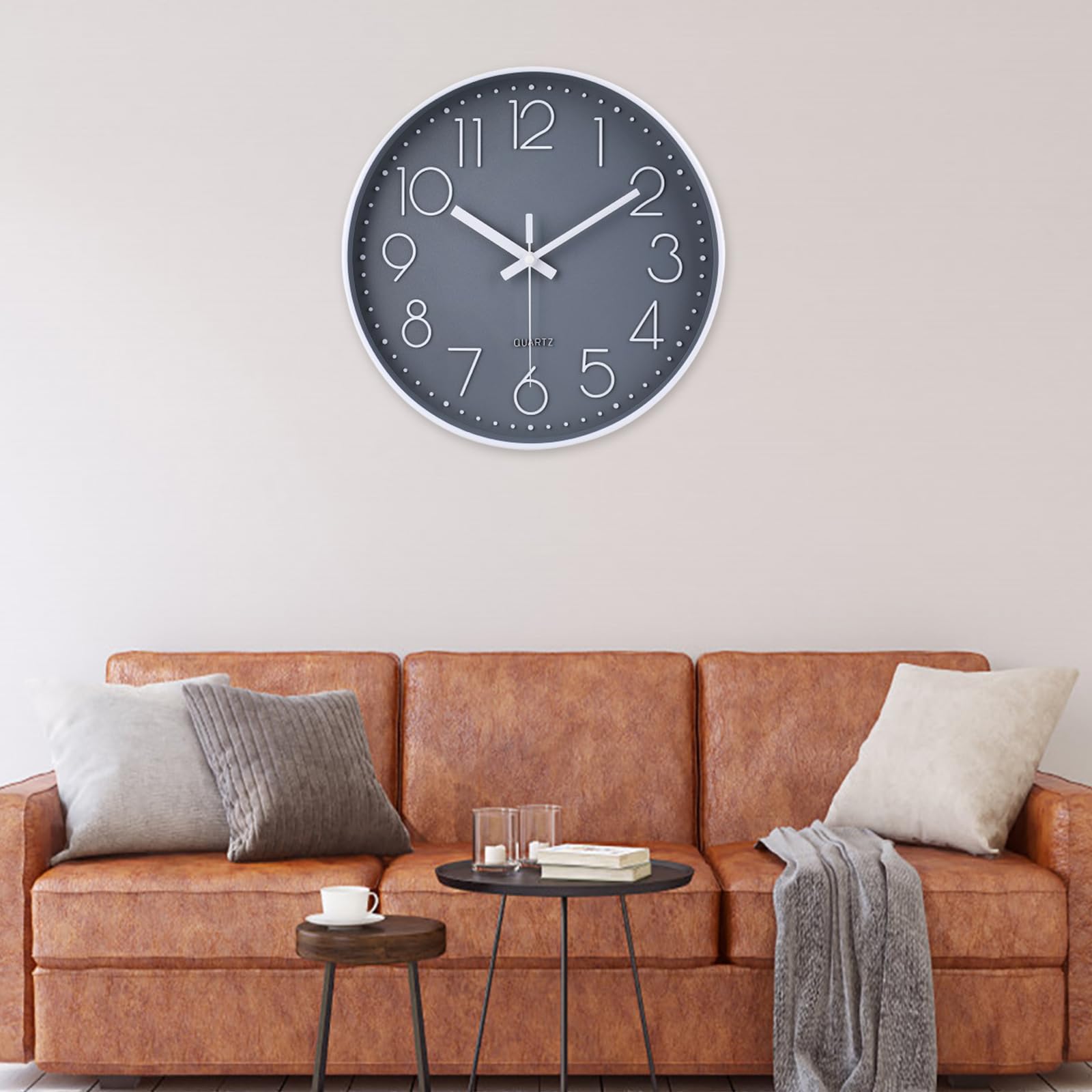 jomparis wall clock complements modern living room decor with a sleek gray dial