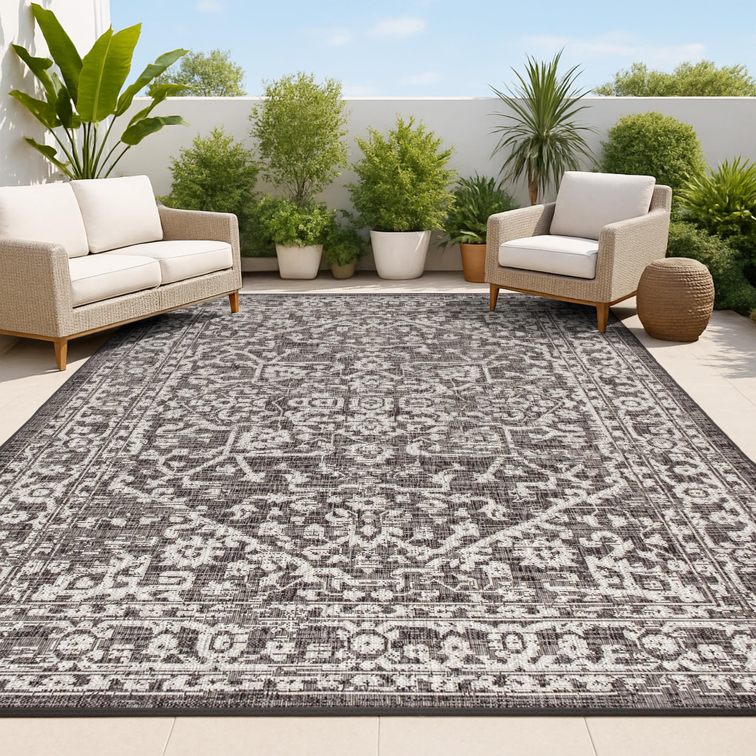 Jonathan Y Boho Medallion 8x10 rug front view—outdoor-ready, stylish protection for floors.