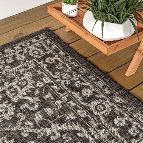 Jonathan Y Boho Medallion 8x10 rug black-gray palette—handwoven-inspired texture.