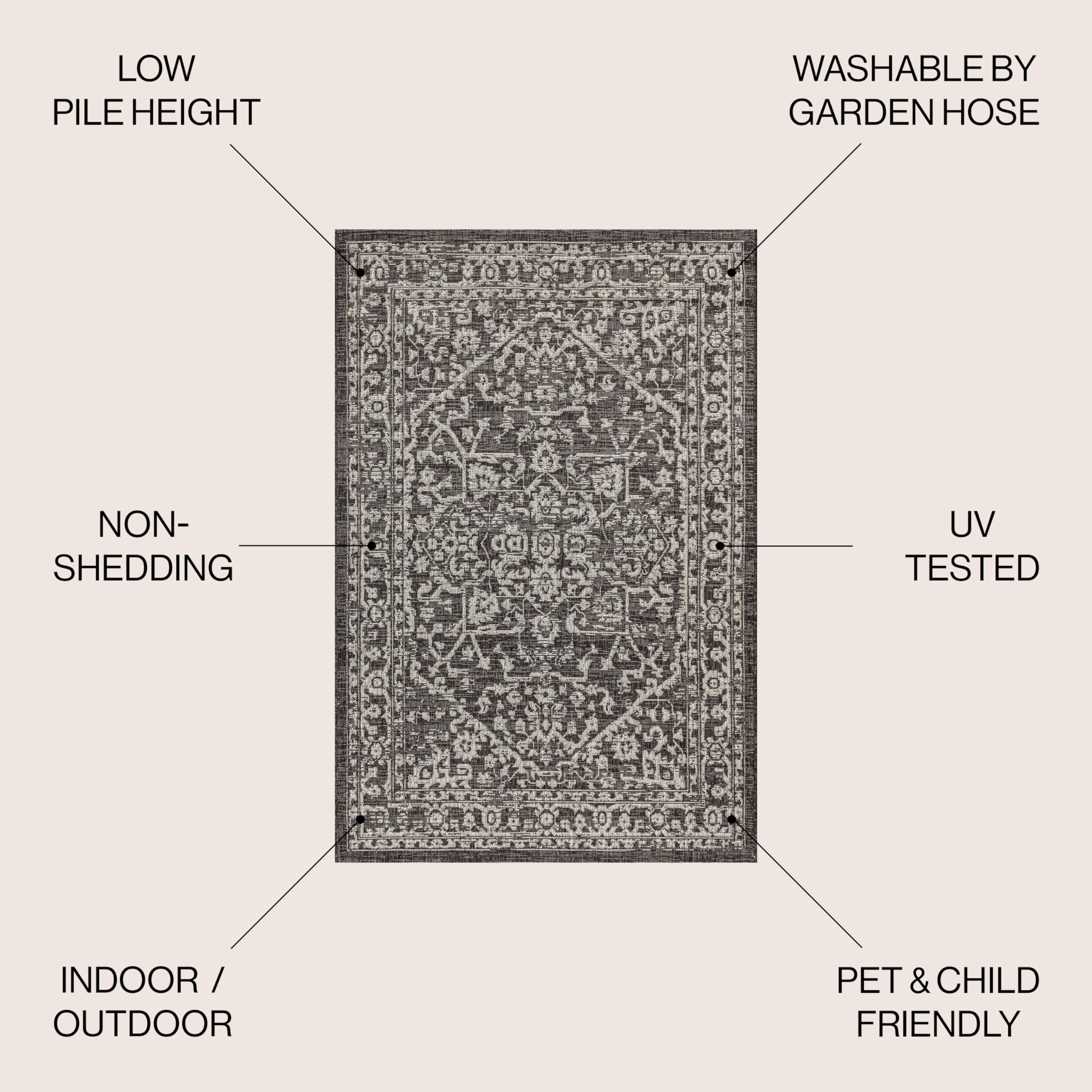 Jonathan Y Boho Medallion 8x10 rug textured Malta weave closeup—durable surface for high-traffic areas.