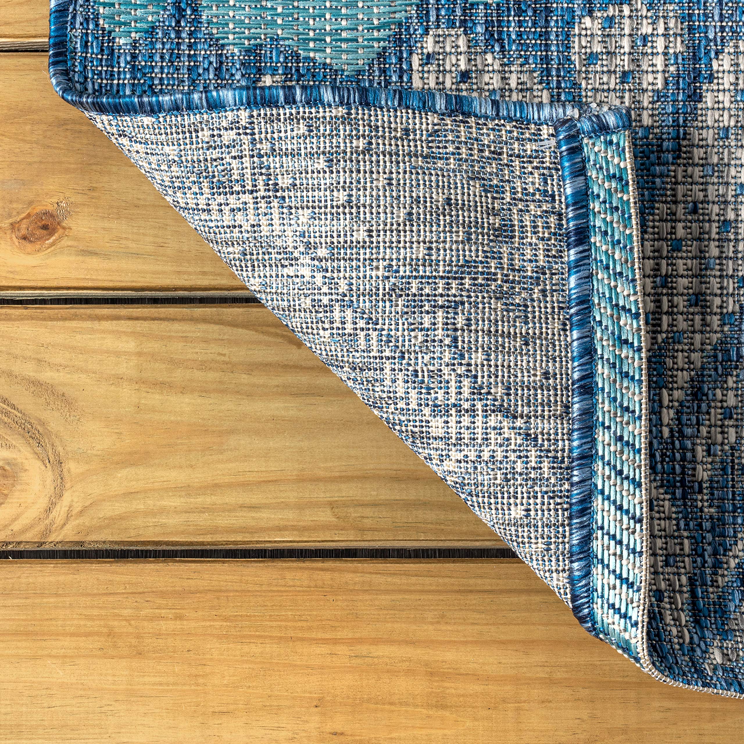 Jonathan Y rug detail showing aqua accents on dark navy background