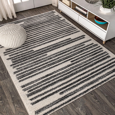 Jonathan Y Khalil stripe rug closeup shows cream and black weave for durable style