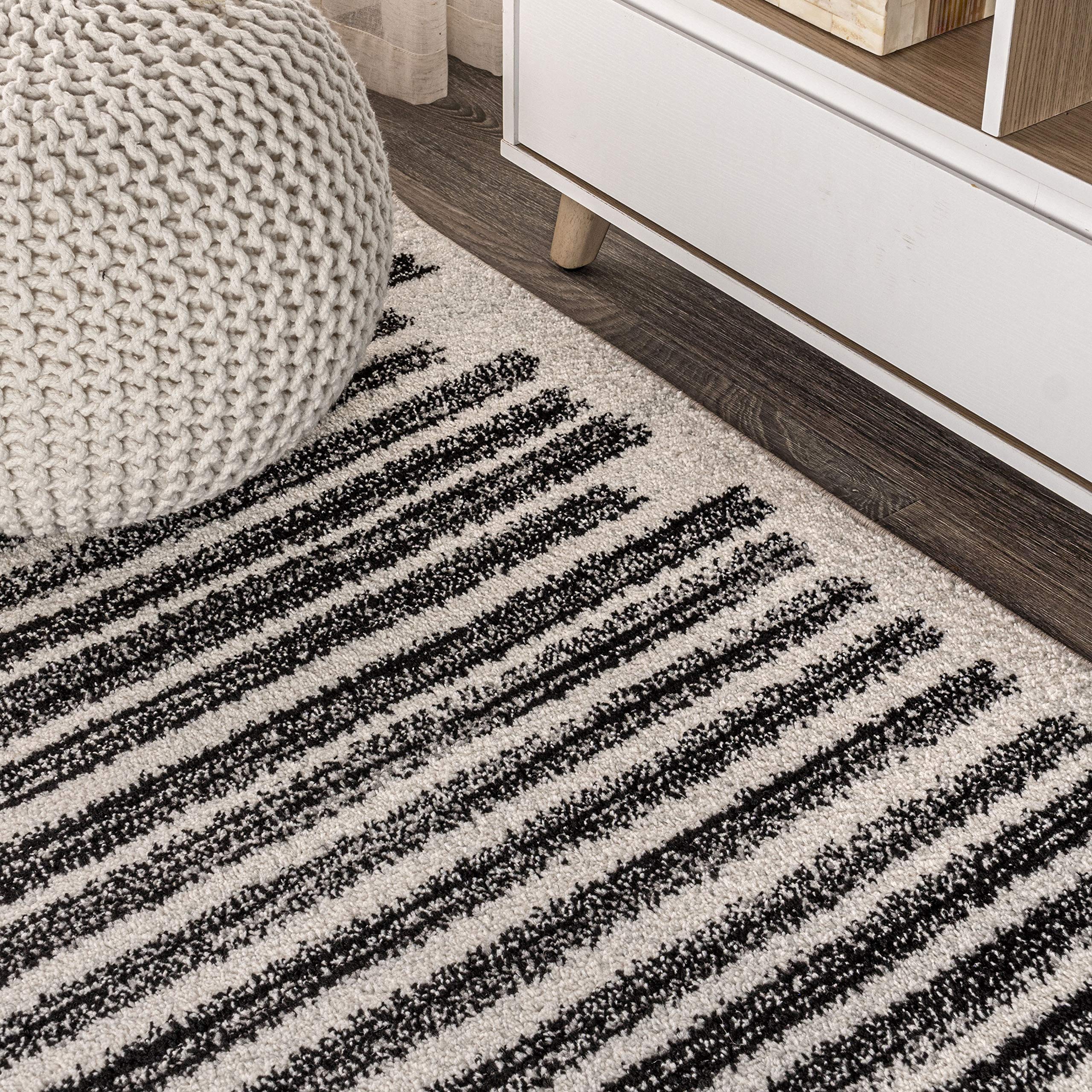 Jonathan Y Khalil stripe rug low-pile construction minimizes shedding and dirt retention