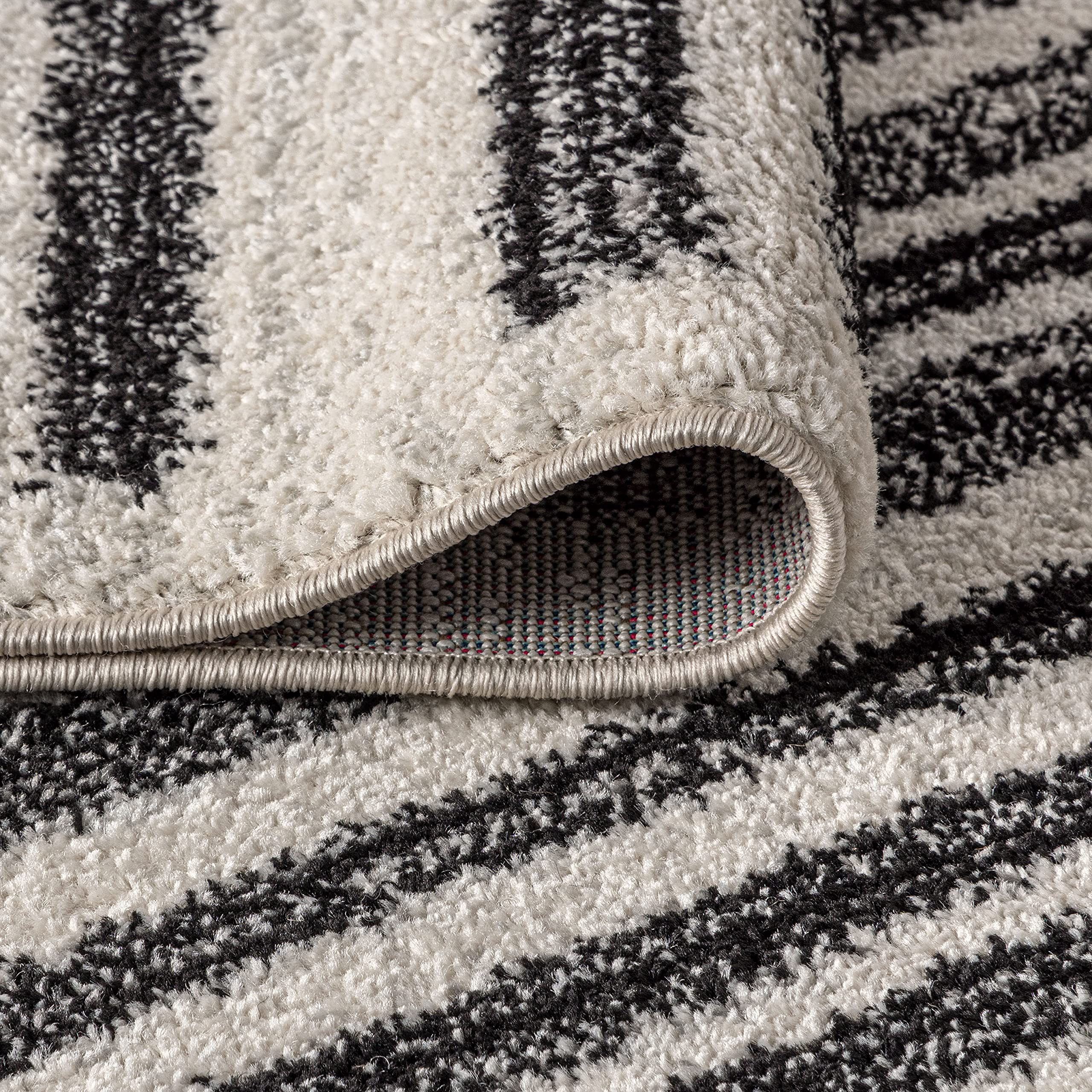 Jonathan Y Khalil stripe rug ivory and black palette suits neutral interiors