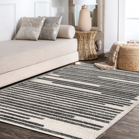 Jonathan Y Khalil stripe rug stain-resistant fibers simplify quick cleanups