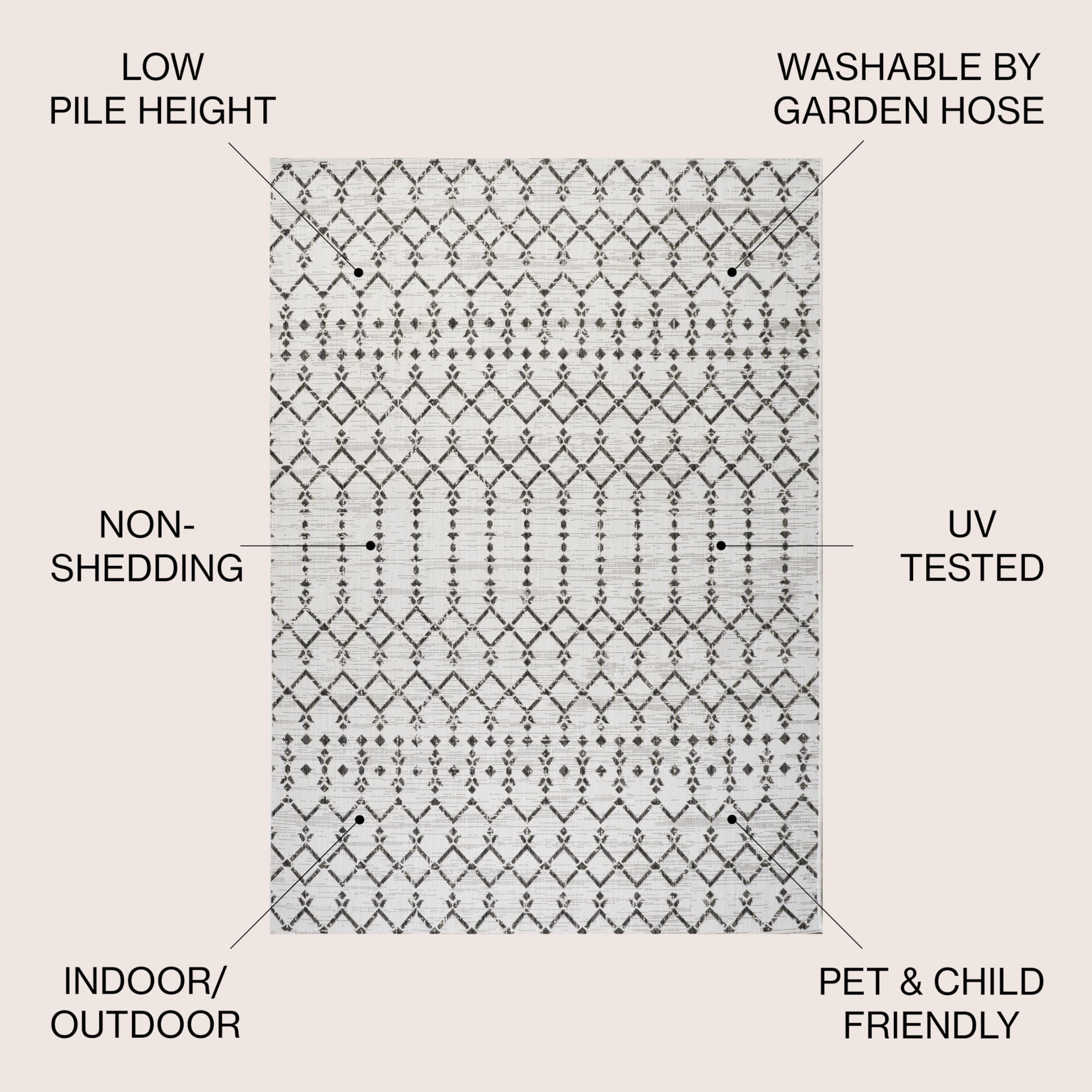 Jonathan Y Moroccan geometric rug enhances patio with durable outdoor practicality