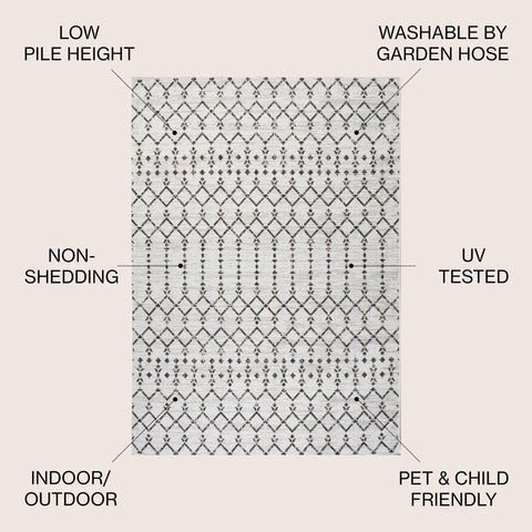 Jonathan Y Moroccan geometric rug enhances patio with durable outdoor practicality