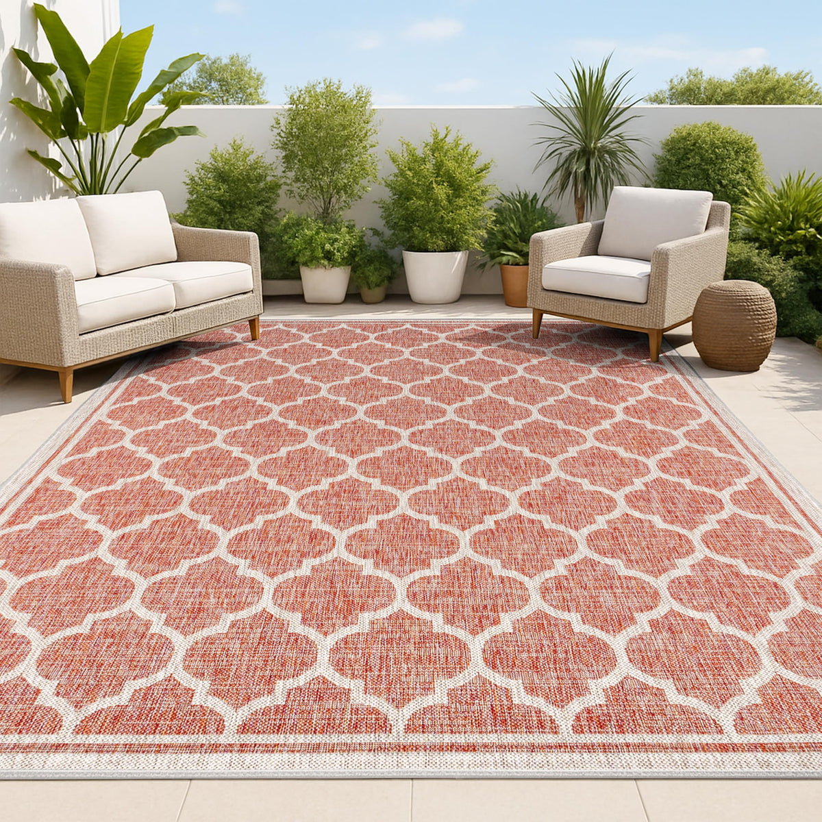 JONATHAN Y Moroccan Trellis rug 8x10 in red-beige for outdoor spaces