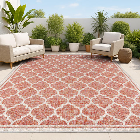 JONATHAN Y Moroccan Trellis rug 8x10 in red-beige for outdoor spaces