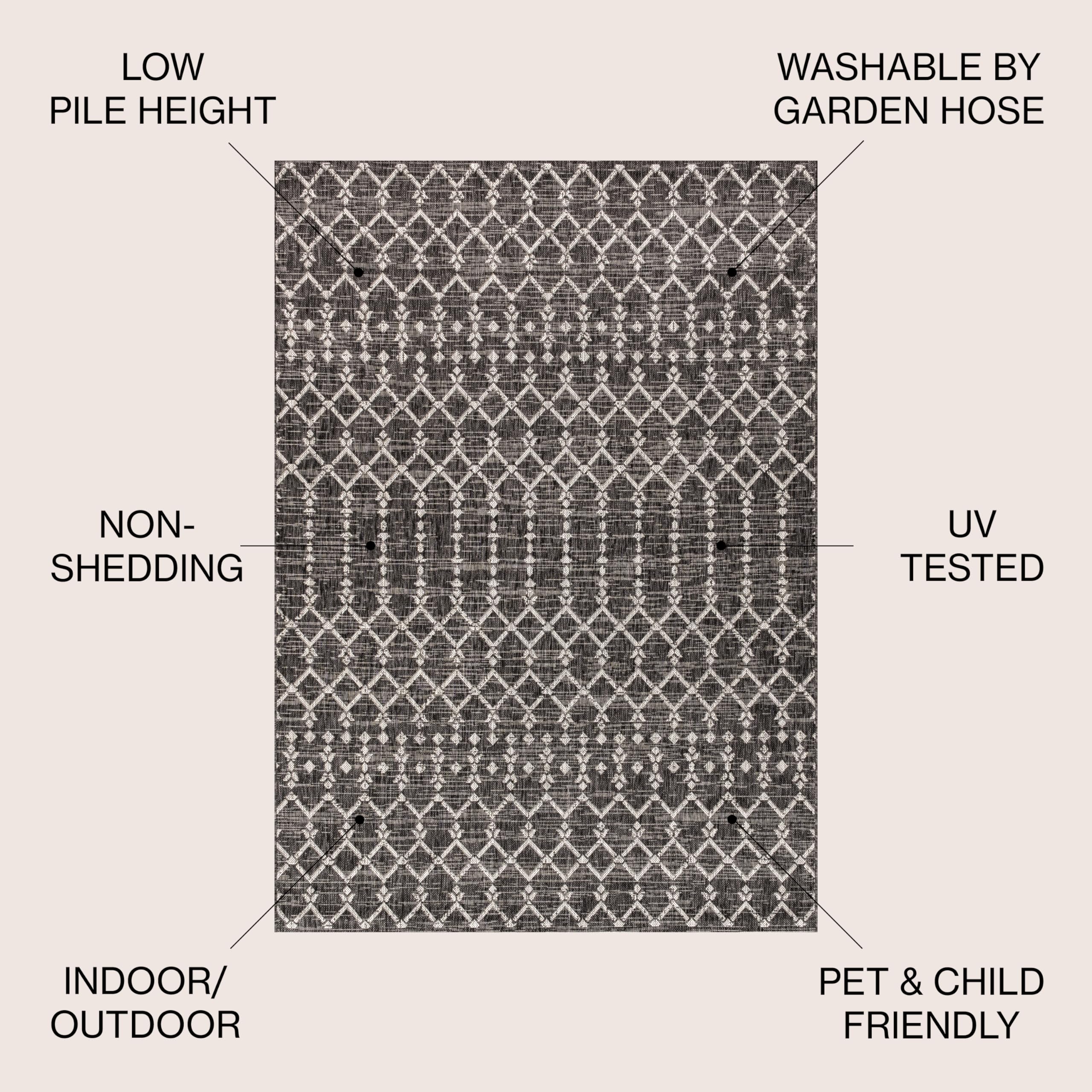 JONATHAN Y Ourika rug showcases patio-ready style with a durable flatweave texture.