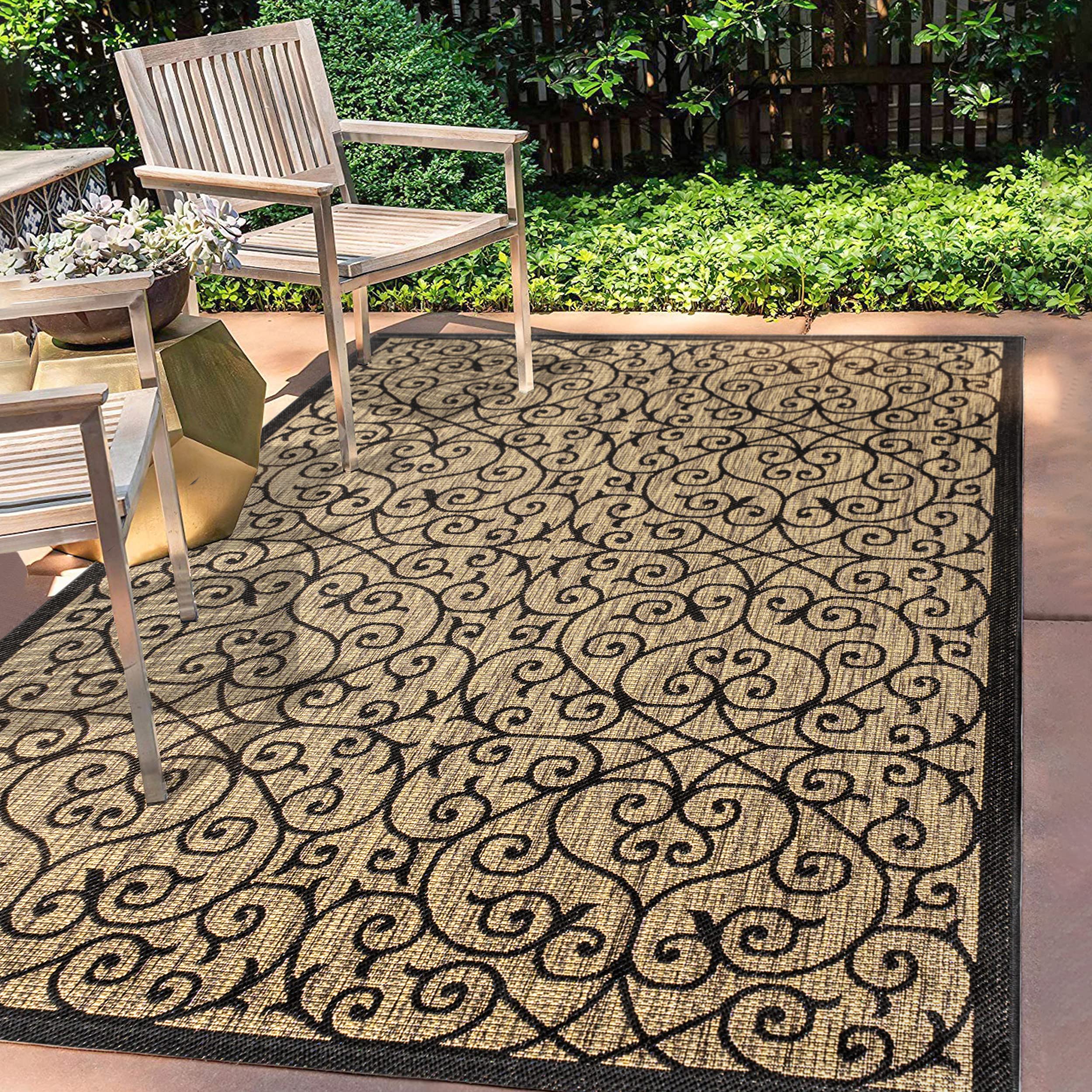 Jonathan Y Vintage Filigree rug in backyard designed for high-traffic resilience.