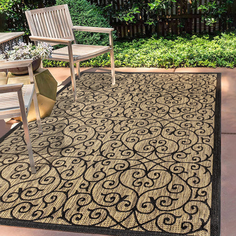 Jonathan Y Vintage Filigree rug in backyard designed for high-traffic resilience.