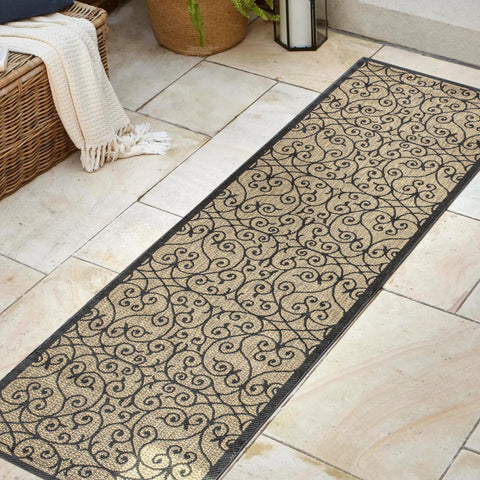 Jonathan Y Vintage Filigree runner close-up texture; handwoven feel for patios.