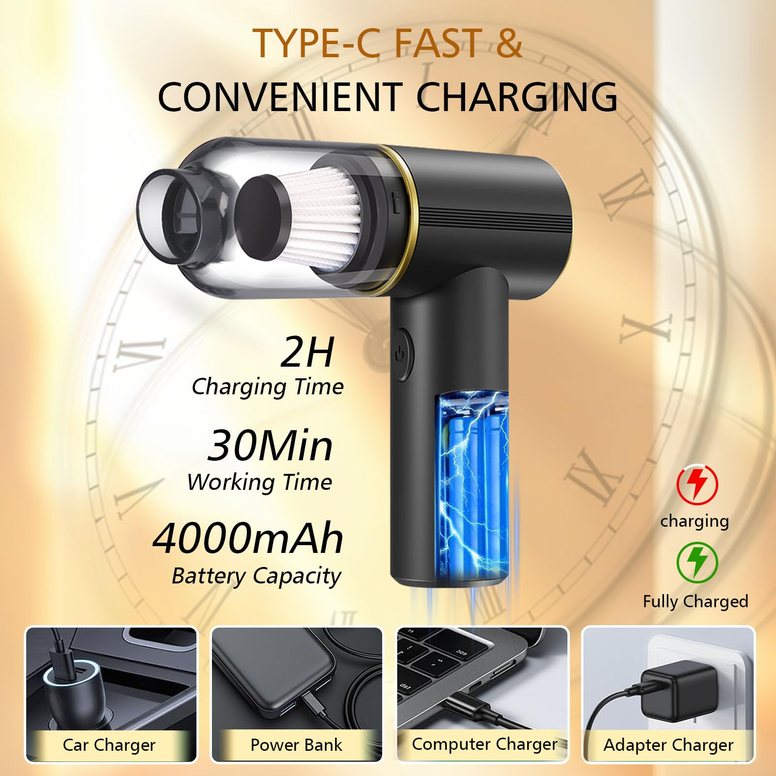 Joneme rechargeable battery enables up to 30 minutes of cordless cleaning.