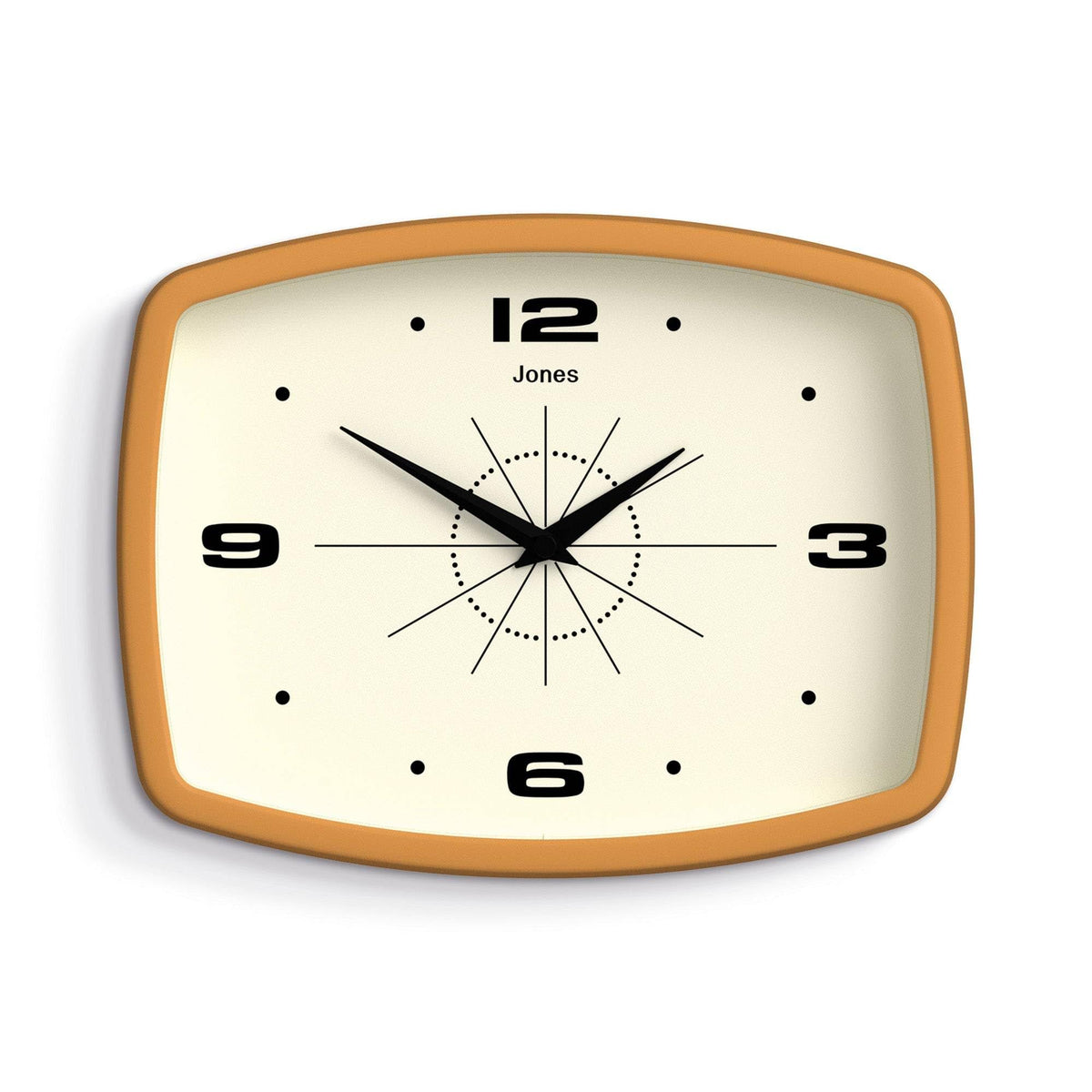 Jones Clocks Movie wall clock mustard yellow adds retro mid-century charm to kitchens
