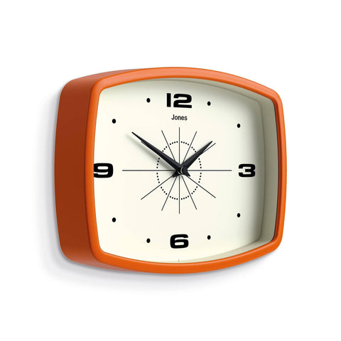 Close-up of glass lens and matte acrylic finish on Jones Clocks Movie clock.