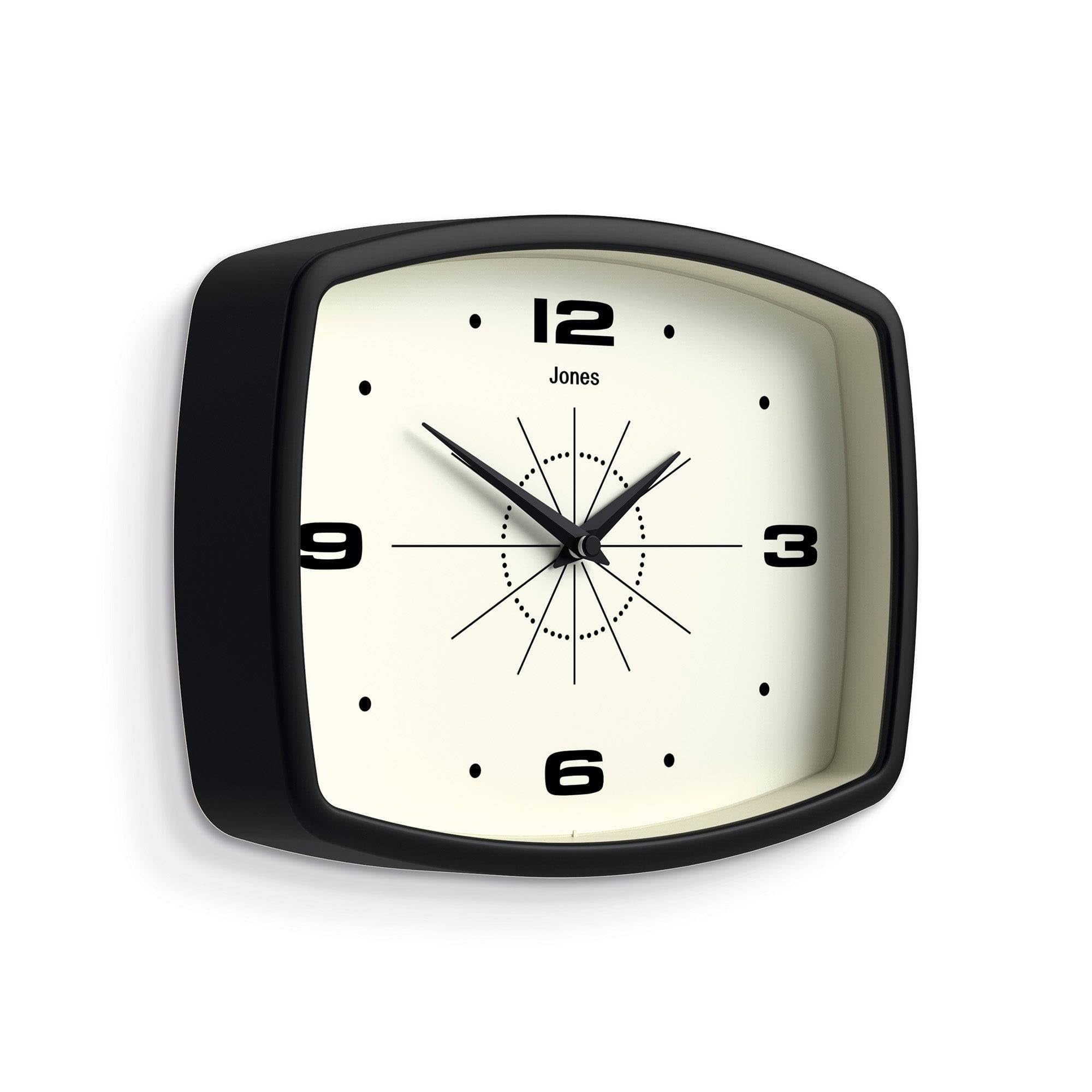 Jones Clocks Movie wall clock side angle adds mid-century depth to spaces