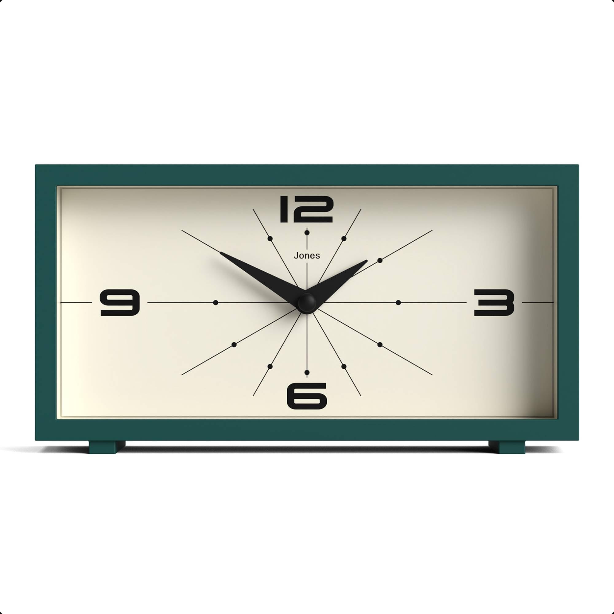Jones Clocks Odeon desk clock green rectangular case for desks and mantels