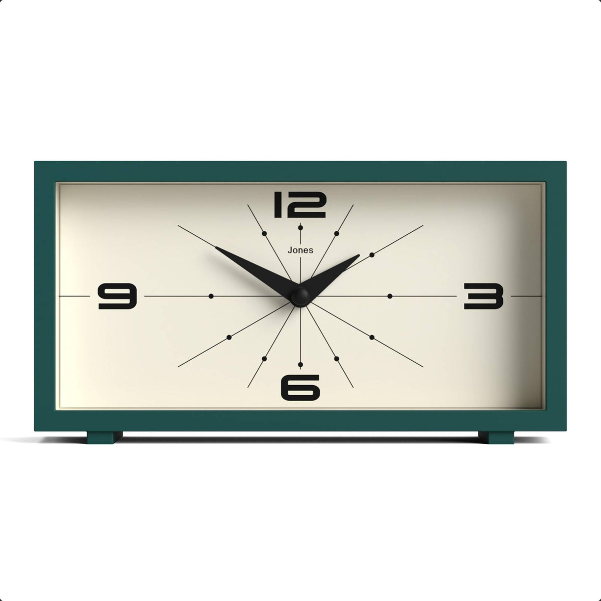 Jones Clocks Odeon desk clock green rectangular case for desks and mantels