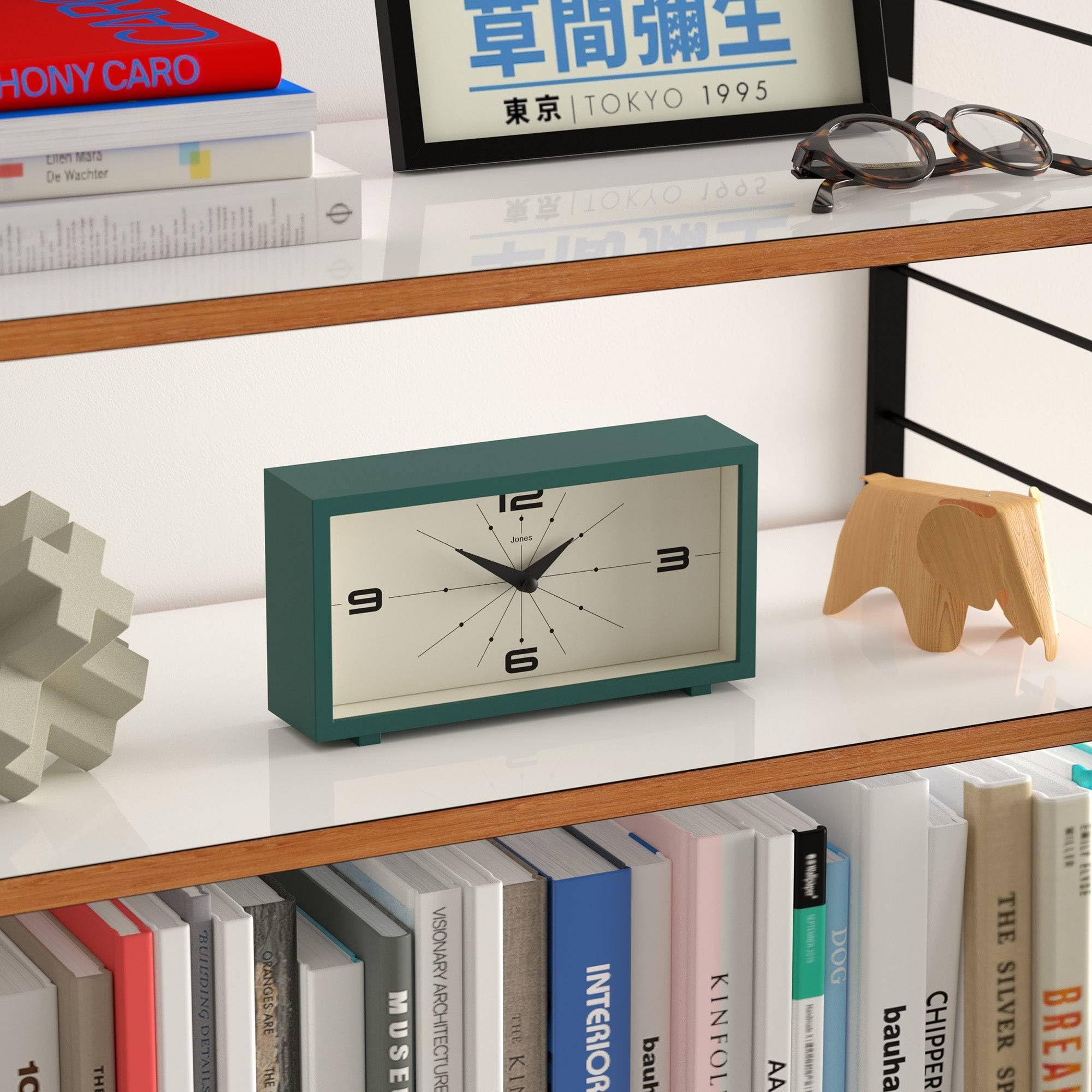 Jones Clocks Odeon quartz movement provides reliable timekeeping with faint ticking