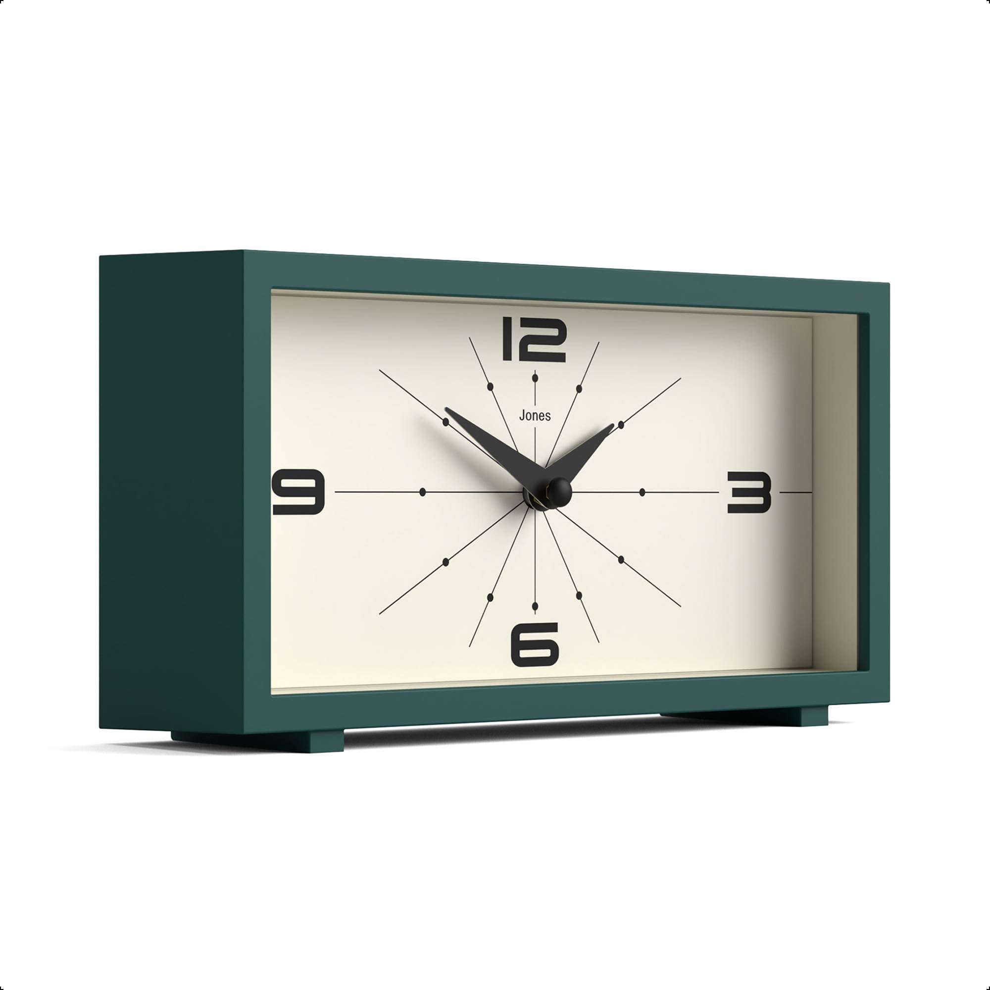 Jones Clocks Odeon retro dial in green adds mid century charm to shelves