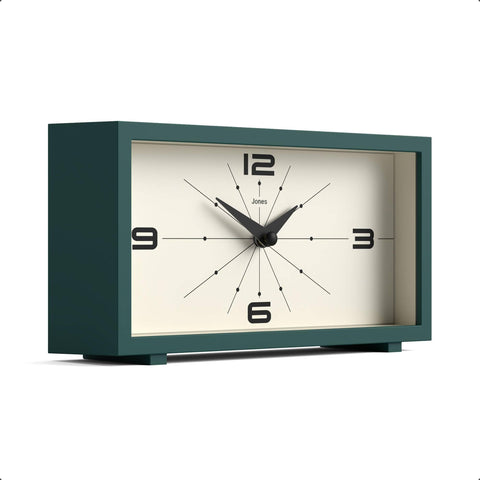Jones Clocks Odeon retro dial in green adds mid century charm to shelves
