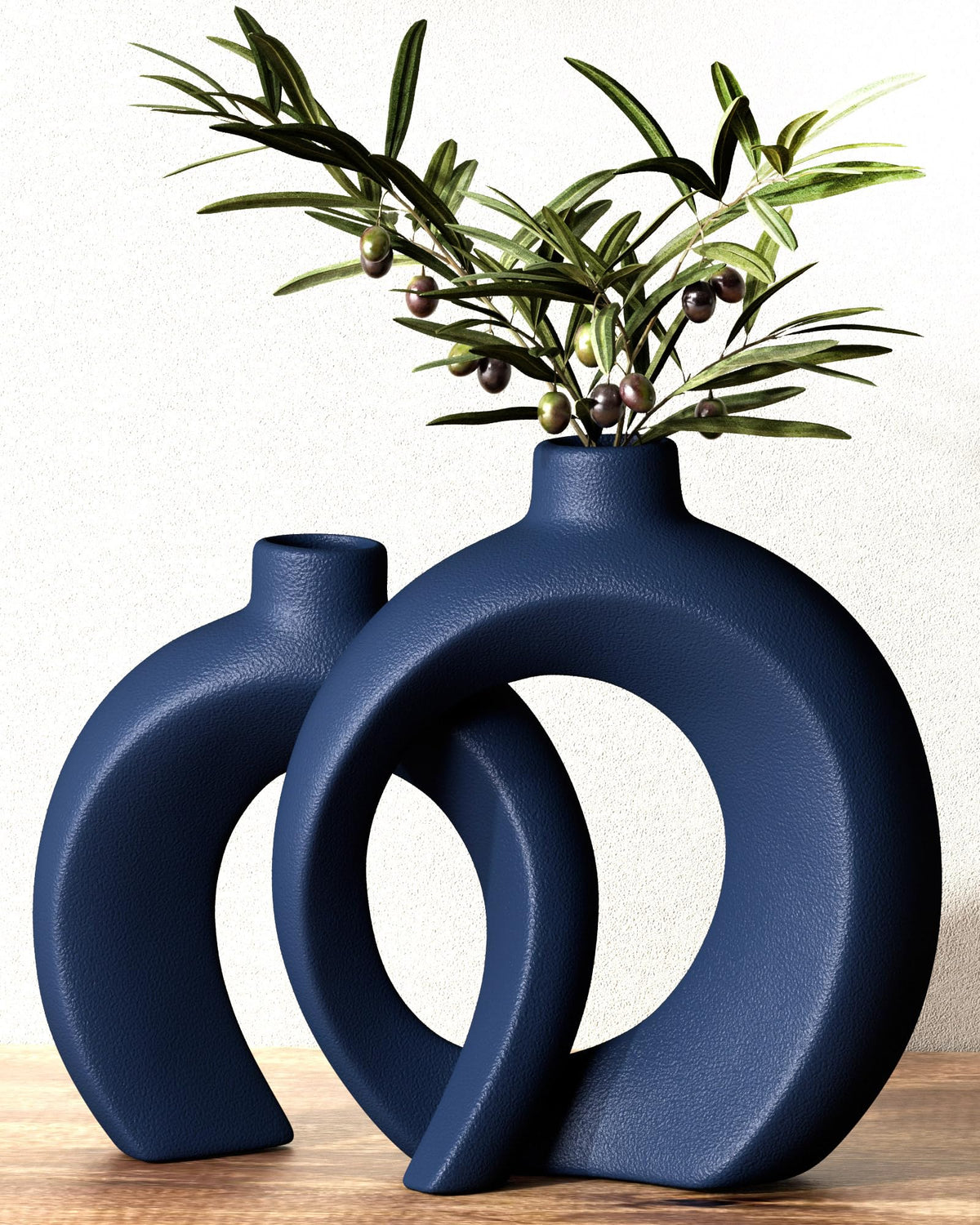 Jonronboci blue donut vase set front view, elegant navy centerpiece for living room