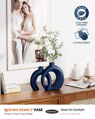 Jonronboci blue donut vase set side view, versatile decor accents