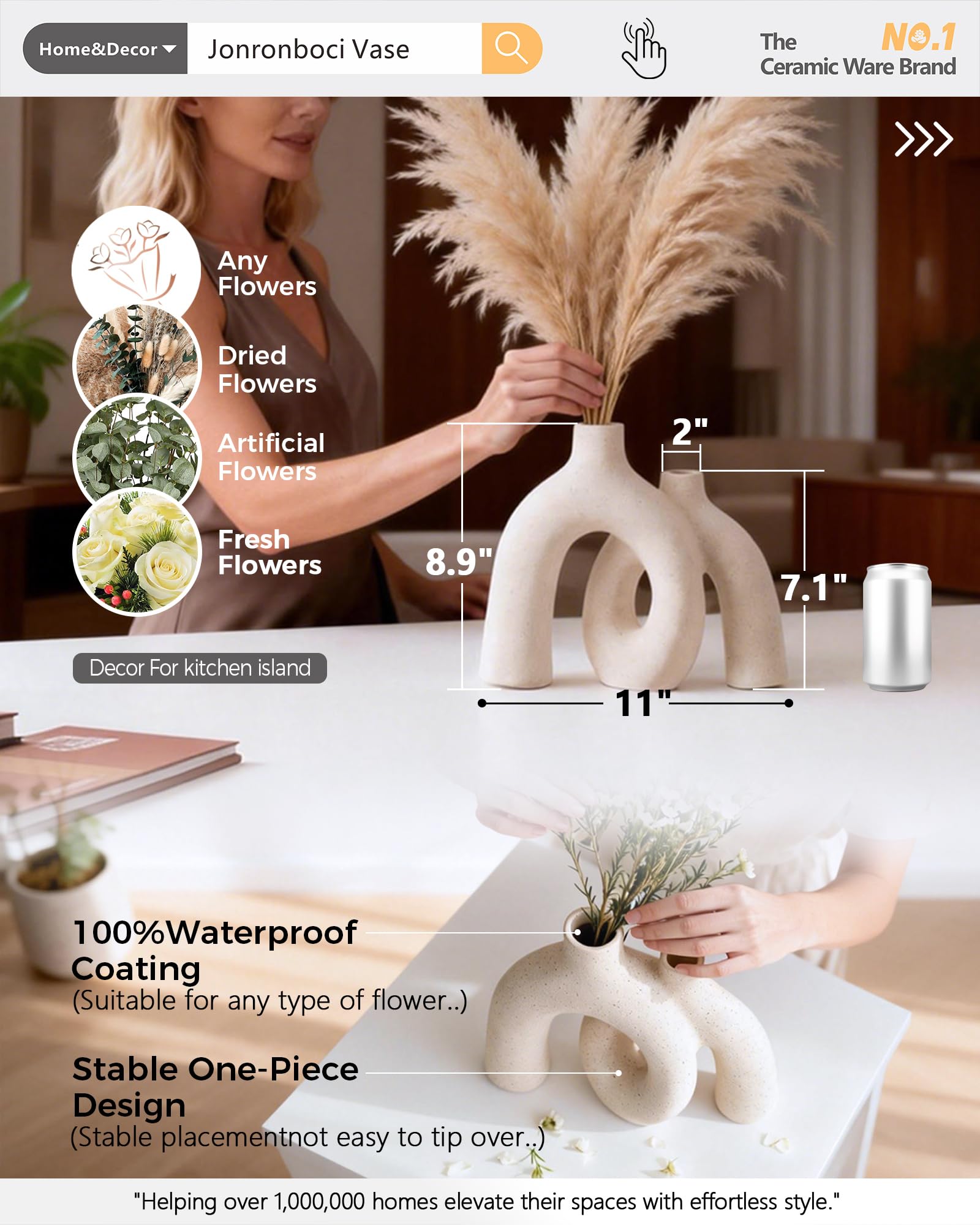Jonronboci Hug Donut Vase Set showing conjoined design as artful centerpiece