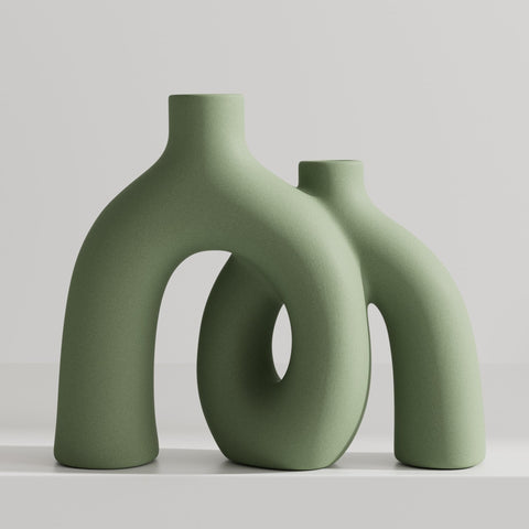 Jonronboci Hug Donut vase in sage green, ideal for minimalist shelves