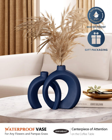 Jonronboci navy vases matte finish with coastal texture on shelves