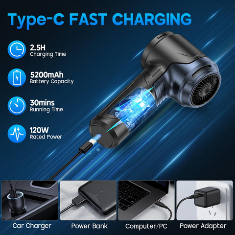 JONYJ cordless vacuum features Type-C charging for fast recharging on the go.