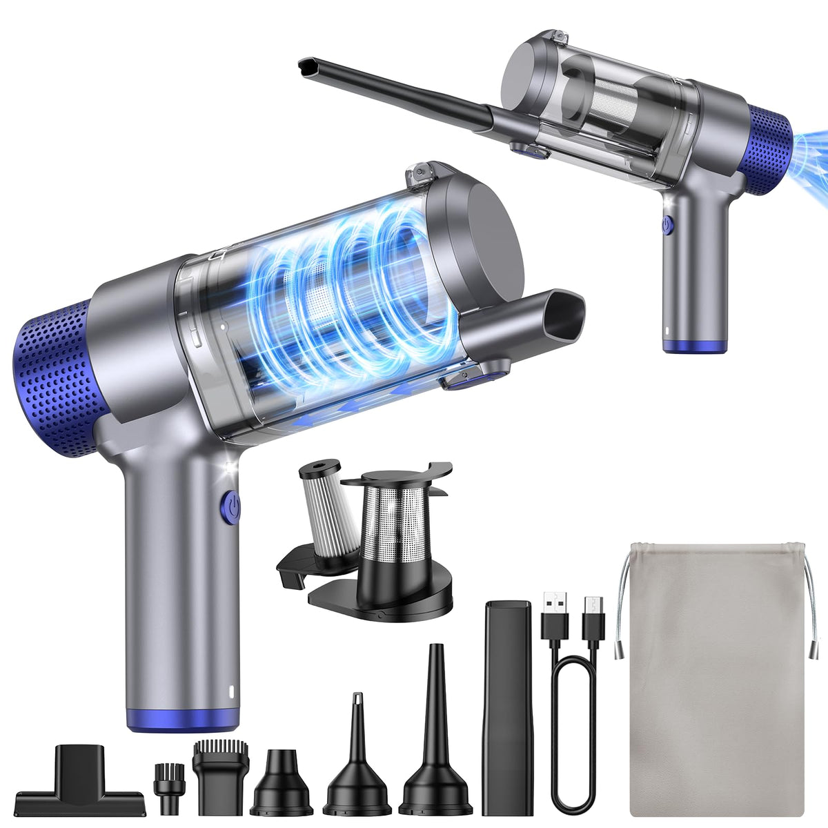 JONYJ handheld car vacuum with 16kPa suction for deep-cleaning car interiors and upholstery