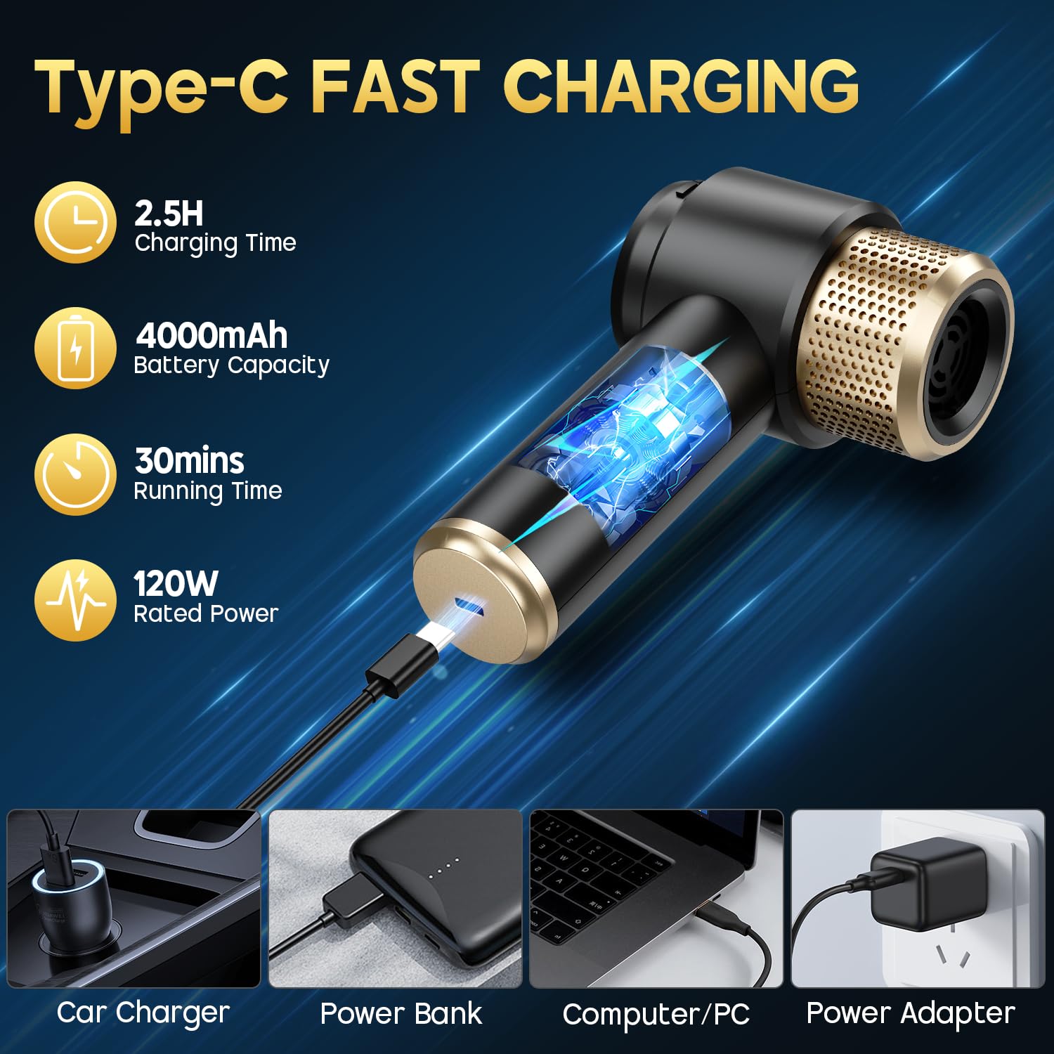 JONYJ compact 4000mAh battery powers up to 30 minutes of cordless cleaning