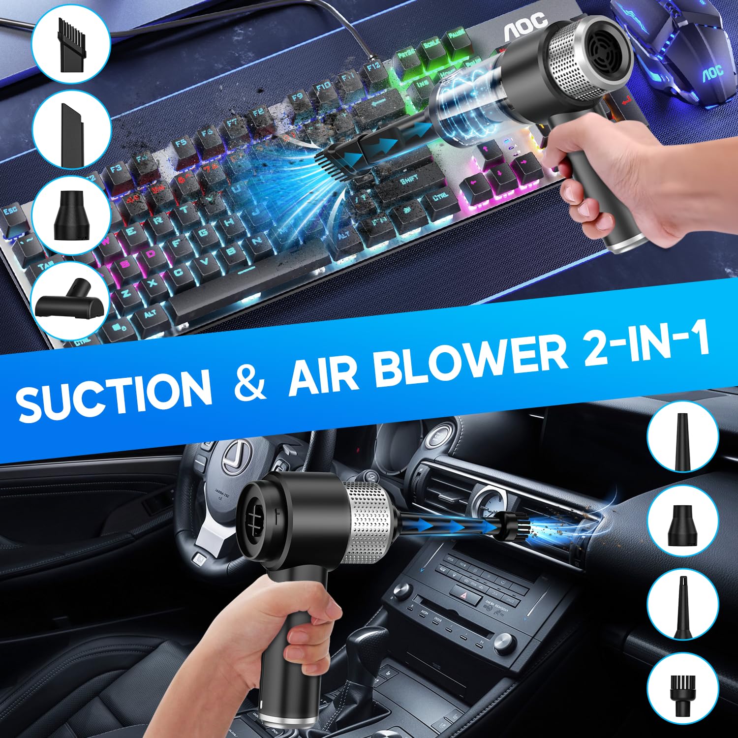JONYJ 2-in-1 vacuum and air duster for versatile tasks