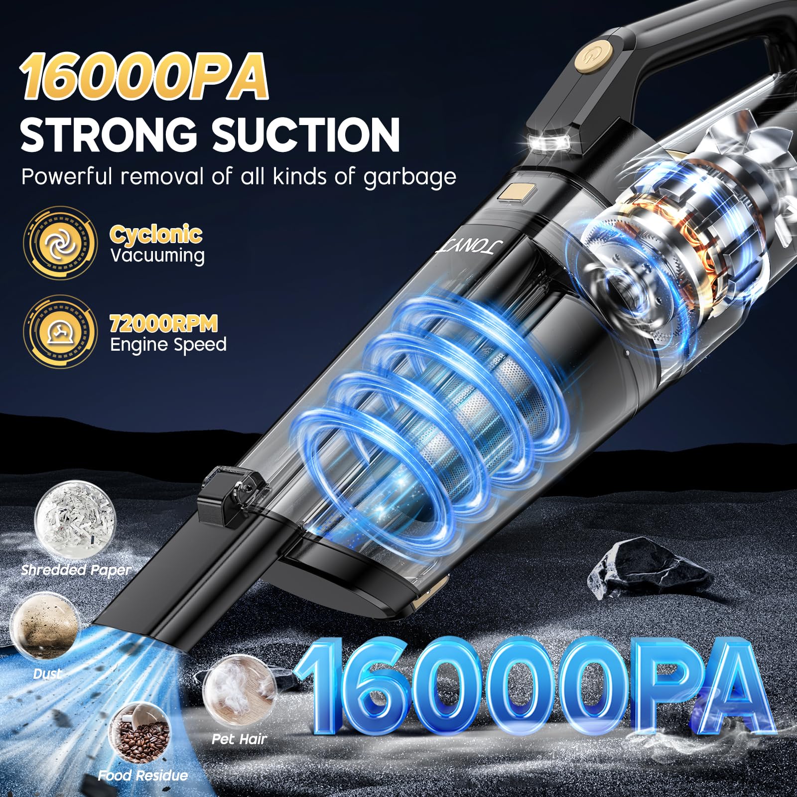 JONYJ handheld vacuum long-nozzle attachment enhances reach in corners and crevices.