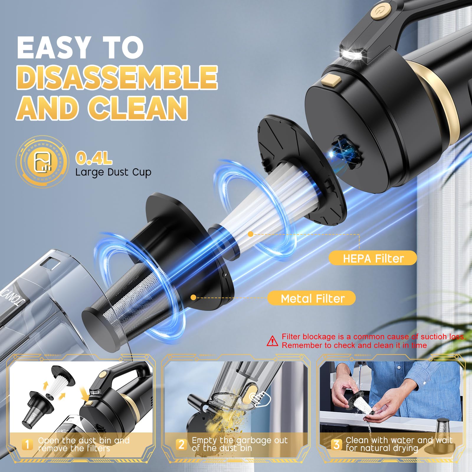 JONYJ vacuum Type-C charging supports quick recharges for busy days.