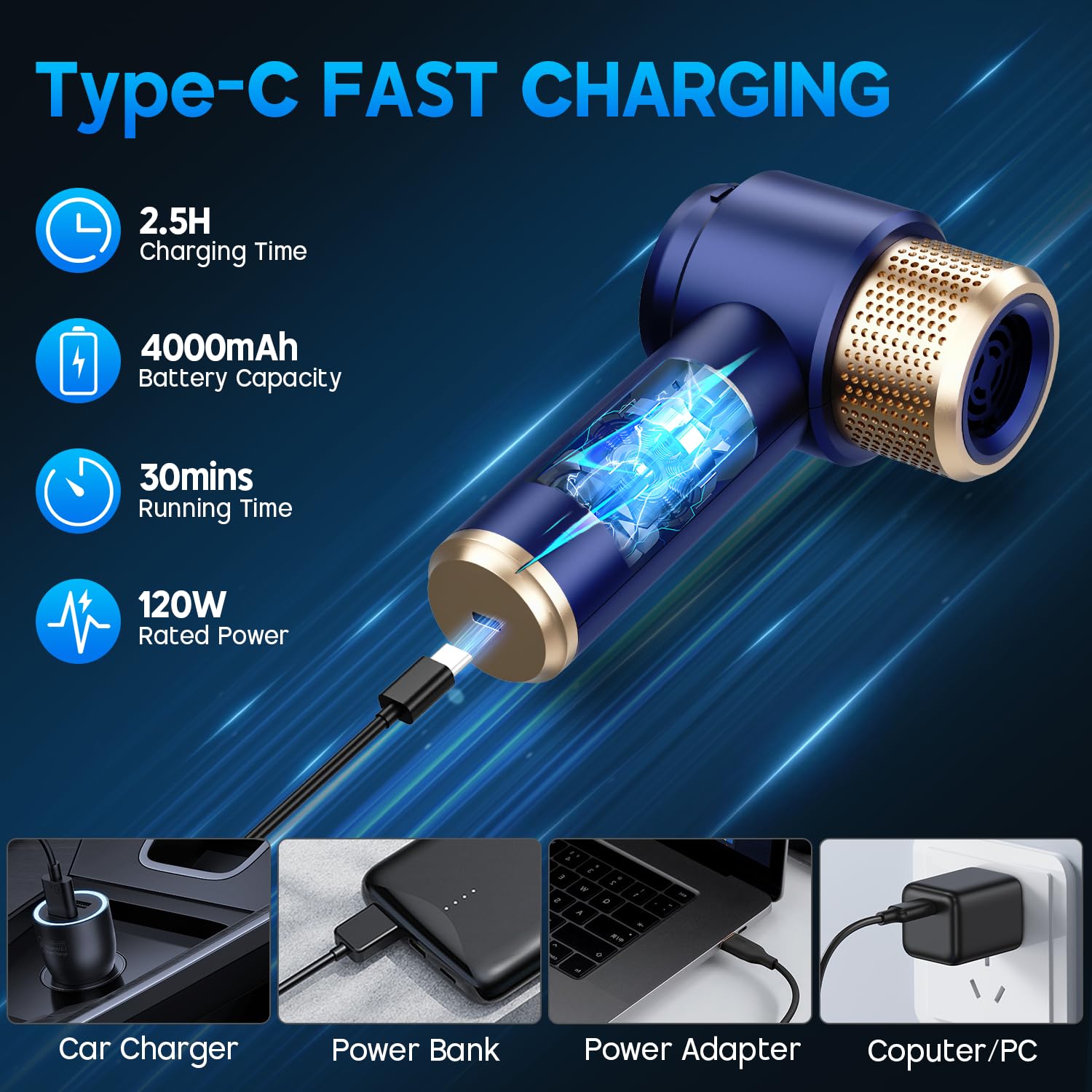 Type-C charging on JONYJ enables quick power up for fast cleaning