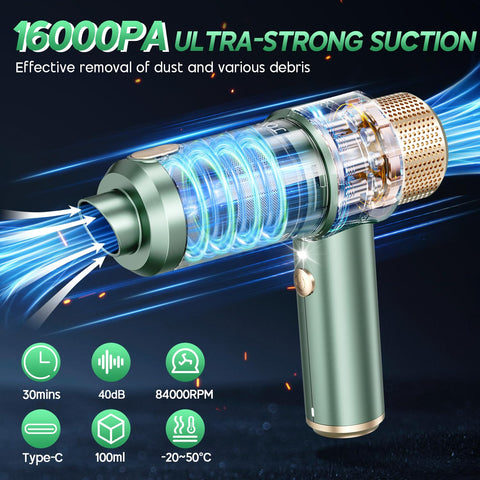 JONYJ Type-C fast charging and 4000mAh battery for quick ready-to-use cleaning