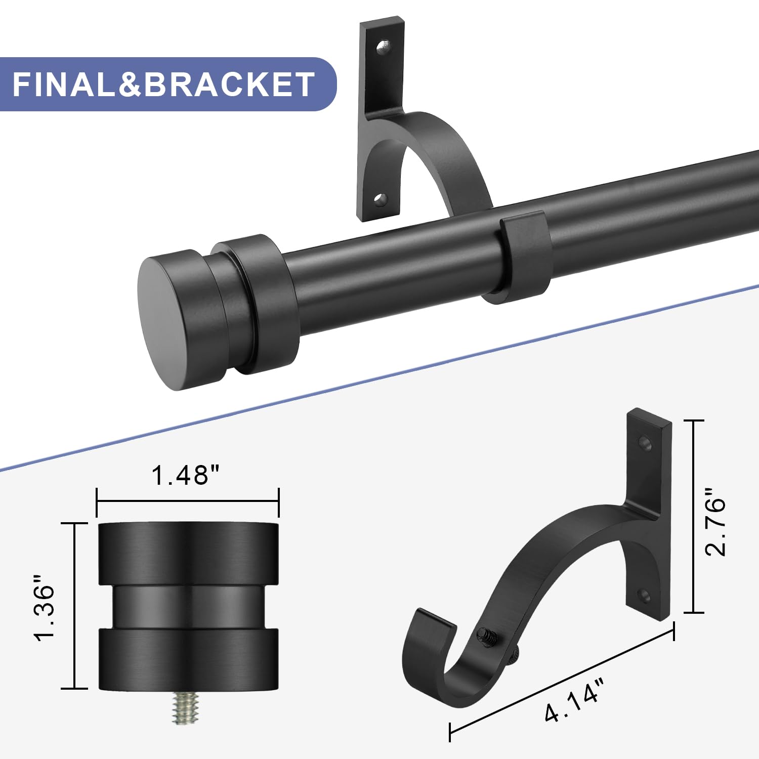 Joodxoe side rod with aluminum finals provides sturdy curtain support.