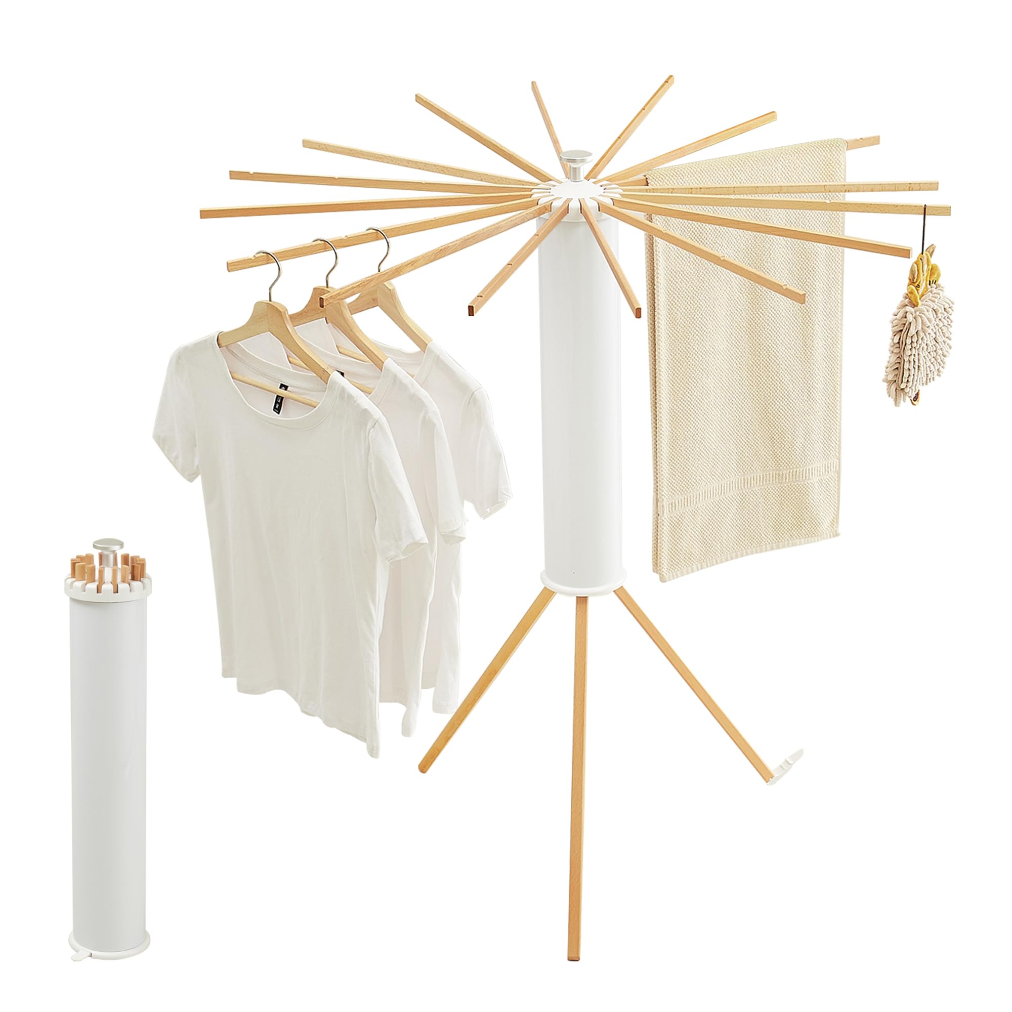 JOOM tripod drying rack folded for compact storage in a small apartment