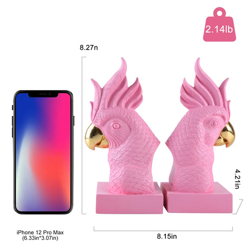 JOOMBE Pink Parrot bookends provide stable, non-slip support for heavy volumes