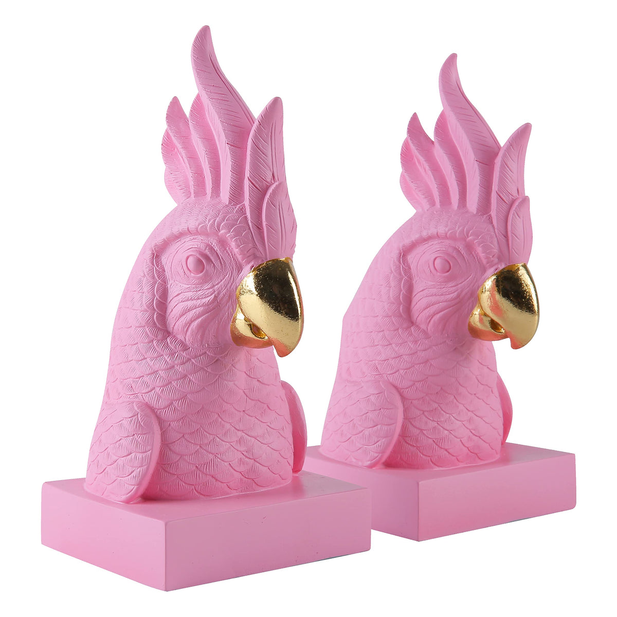JOOMBE Pink Parrot bookends pair supporting books on a desk