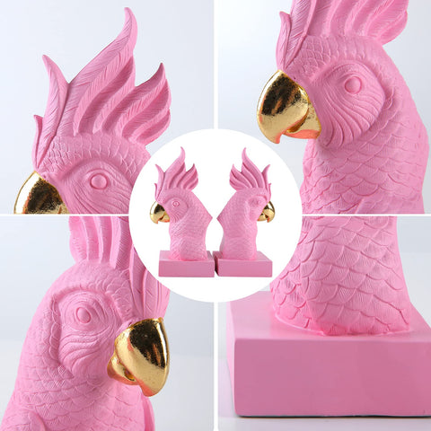 JOOMBE Pink Parrot decorative bookends add whimsical shelf decor