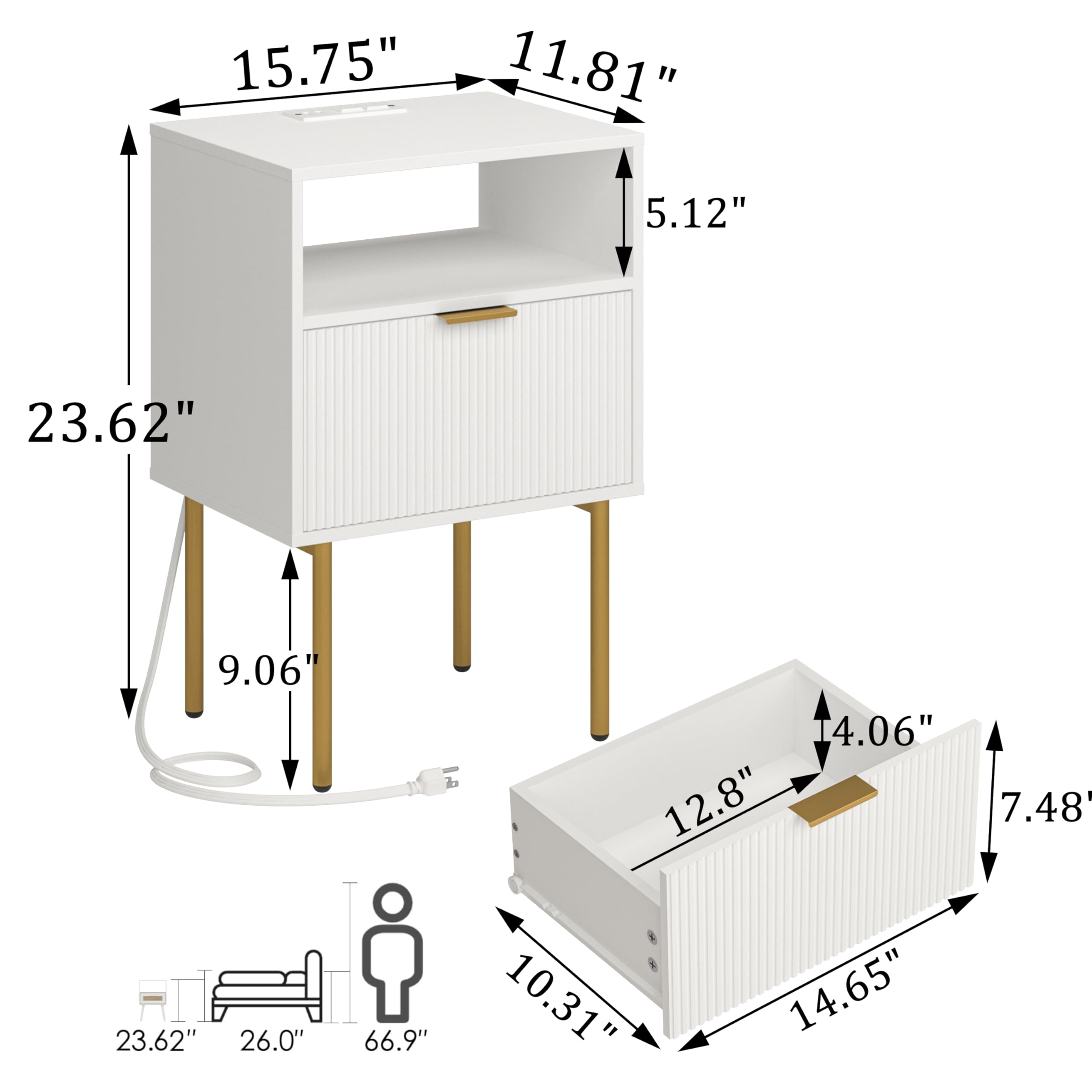 JOONEE nightstand front view with drawer for organized bedside storage